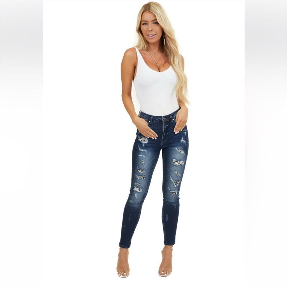 KANCAN | Distressed Leopard Animal Print Stretch Skinny Jeans Women’s Size 3/25
